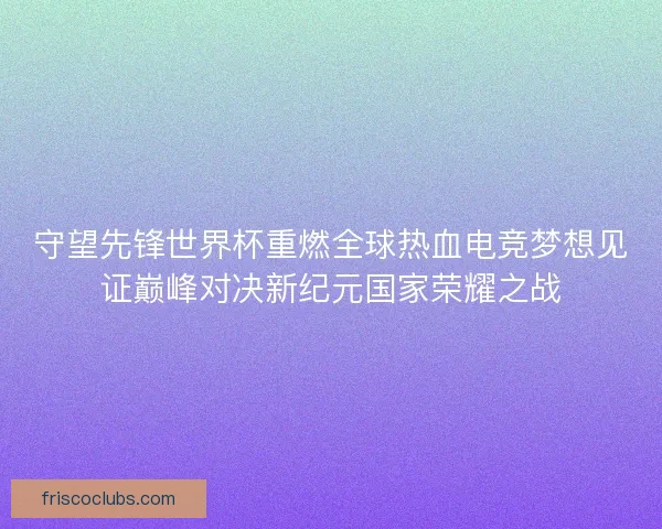 守望先锋世界杯重燃全球热血电竞梦想见证巅峰对决新纪元国家荣耀之战