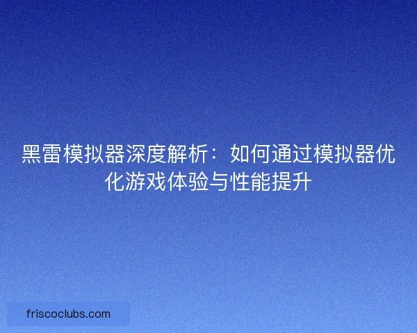 黑雷模拟器深度解析：如何通过模拟器优化游戏体验与性能提升