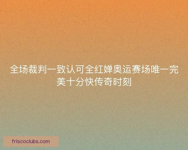 全场裁判一致认可全红婵奥运赛场唯一完美十分快传奇时刻