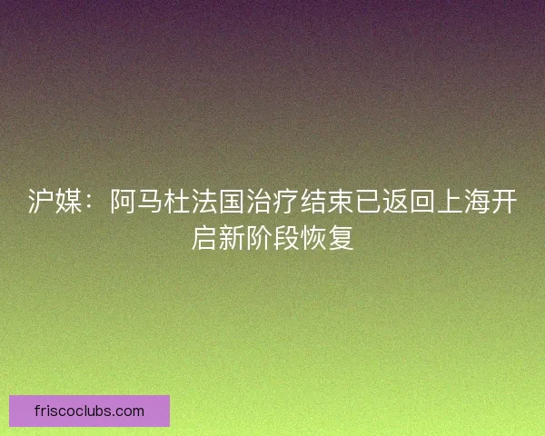 沪媒：阿马杜法国治疗结束已返回上海开启新阶段恢复