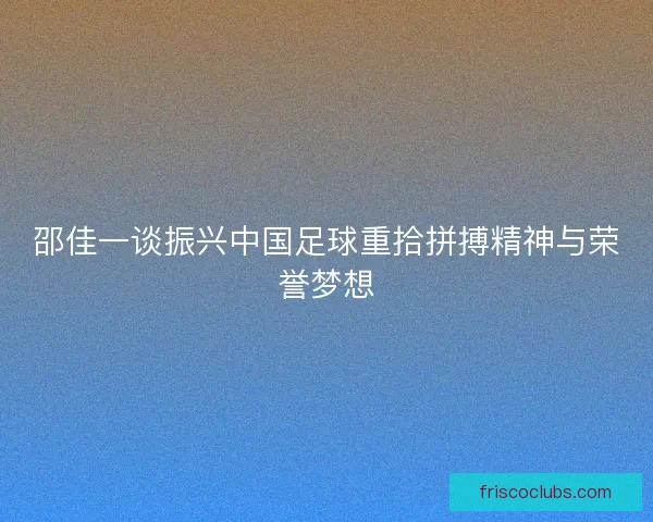 邵佳一谈振兴中国足球重拾拼搏精神与荣誉梦想